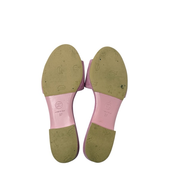 Chanel Camellia Suede Calfskin CC Flower Pink Slide Sandals Size 37 - Picture 10 of 11